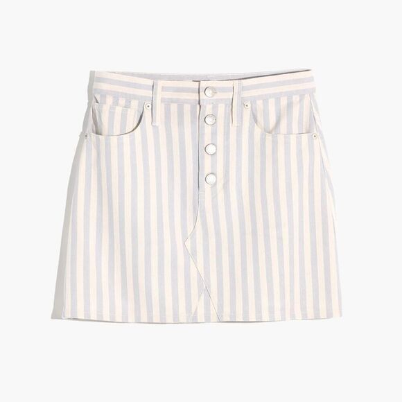 Madewell Stretch A-Line Denim Mini Skirt in Pompano Stripe - Size: 29 - Picture 1 of 6